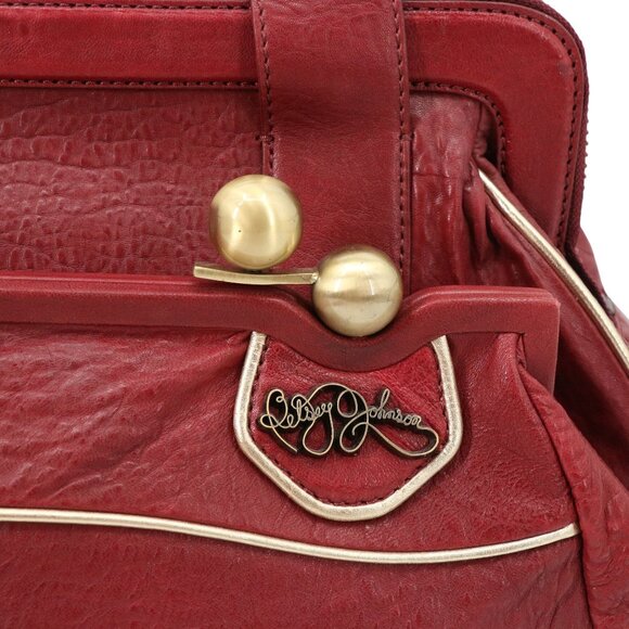 Betsey Johnson Y2K Vintage Deep Red Leather Satchel Tote Bag Purse Rare HTF - Picture 2 of 12